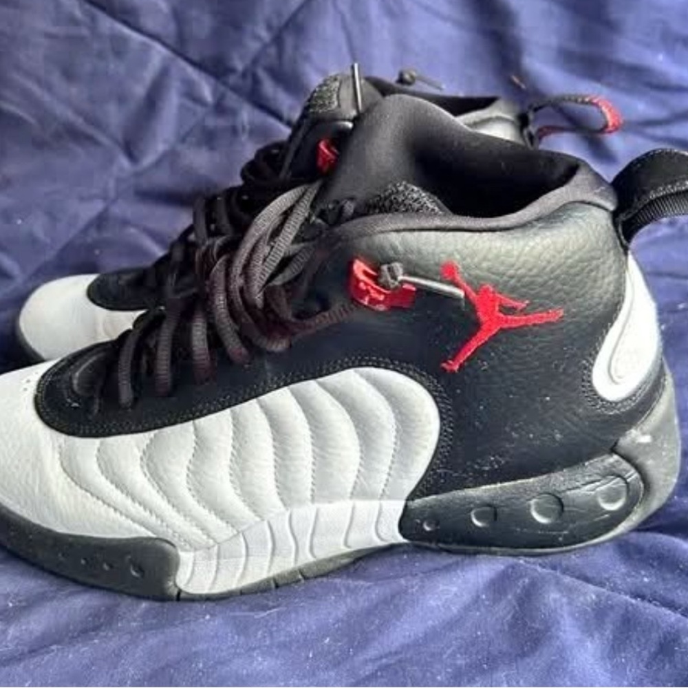 Jordan Black and White Sneakers with Red Logo